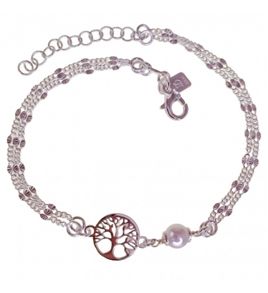 Pulsera Plata Árbol Vida Perla